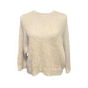PESERICO Baby Alpaca Knit Sweater Beige Made in Italy Size 44 open knit cropped